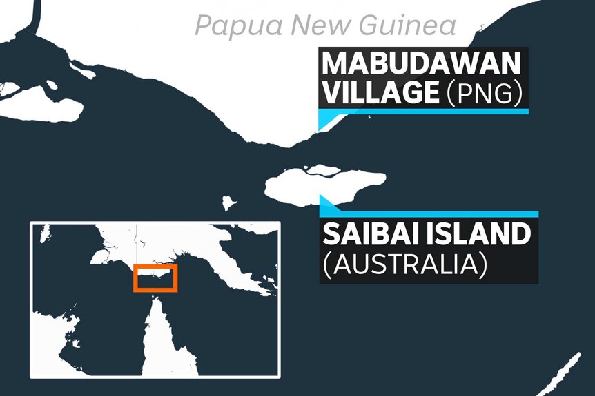 A map shows Saibai island next to PNG mainland.