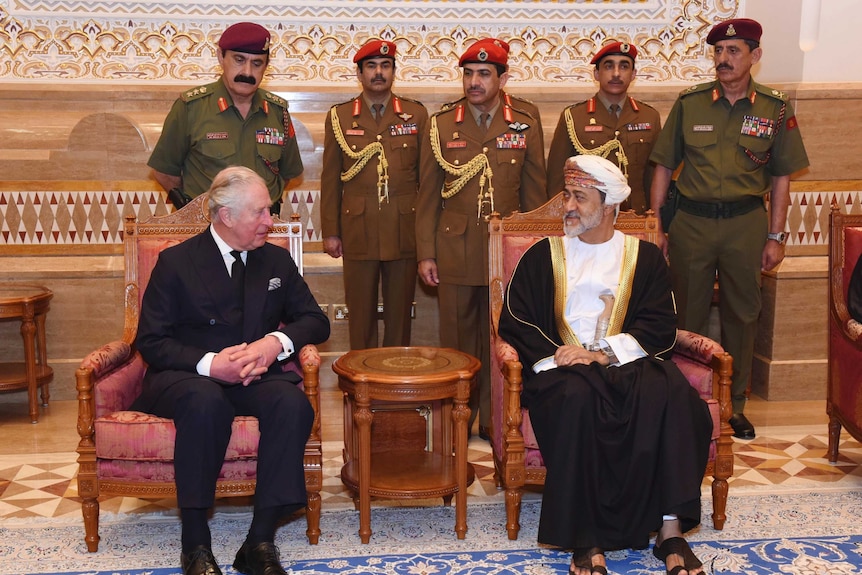 Oman's new Sultan Haitham bin Tariq Al Said, right, with the Prince of Wales, left.