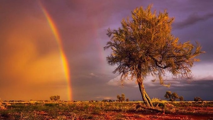 A double rainbow over the desert in Marble Bar WA