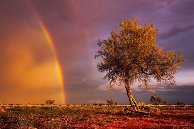 A double rainbow over the desert in Marble Bar WA