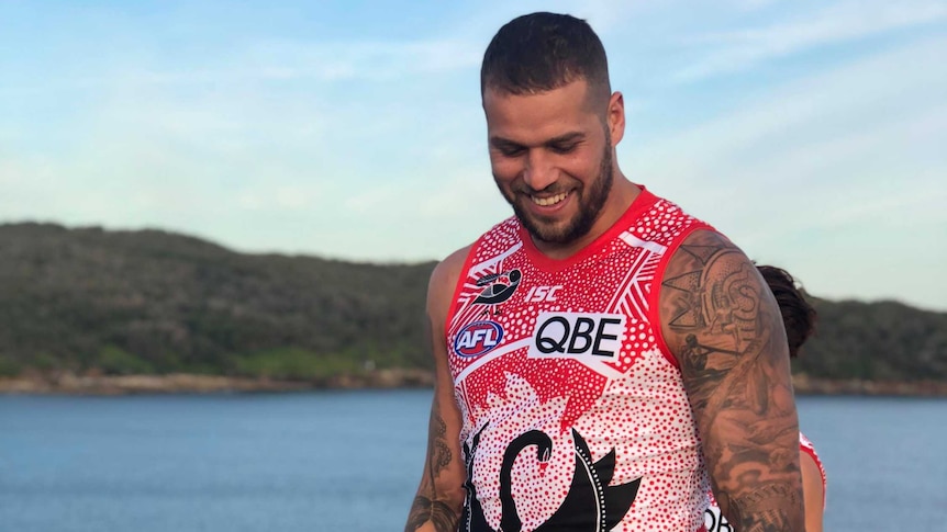 Lance Franklin in the Swans new Indigenous guernsey