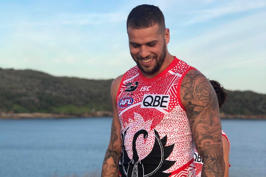 Lance Franklin in the Swans new Indigenous guernsey