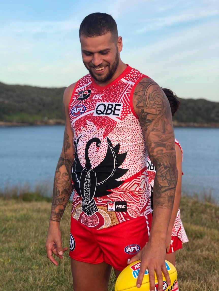 Lance Franklin in the Swans new Indigenous guernsey