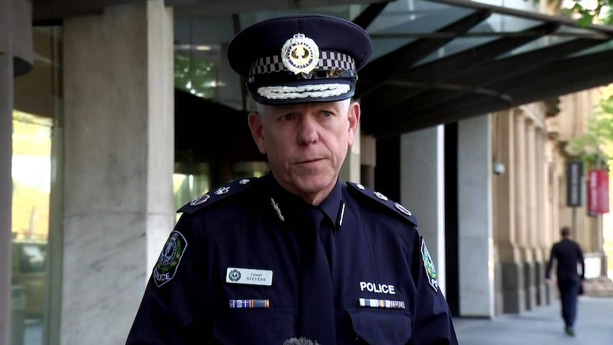 SA Police Commissioner Grant Stevens addresses the media.