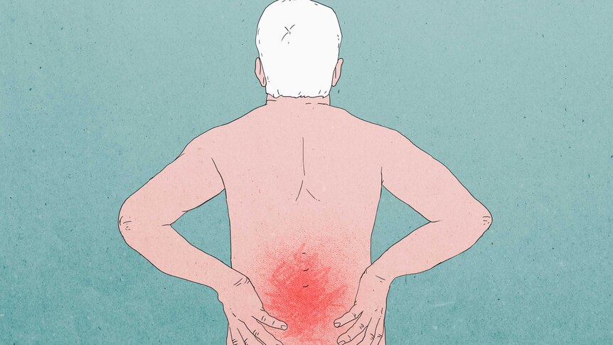 An illustration showing a man with back pain