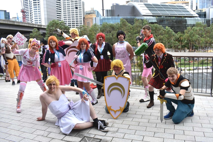 A group of fans pose in costume at the Rooster Teeth convention in Sydney.