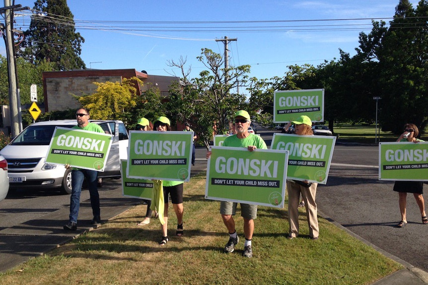 Gonski protestors outside 936 ABC Hobart