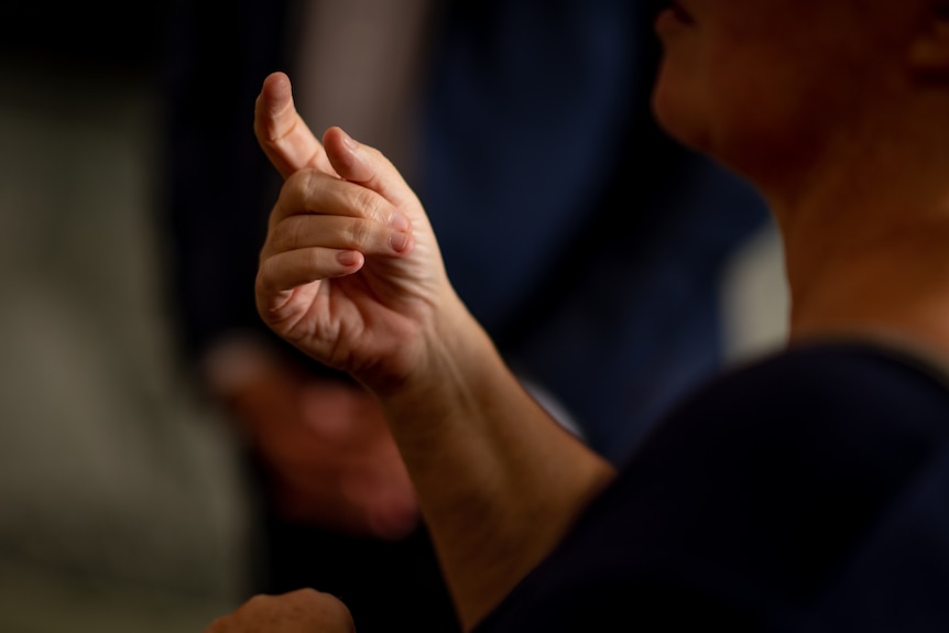 A man using sign language.