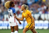 Australia midfielder Tameka Butt celebrates after scoring a goal against USA in Seattle.