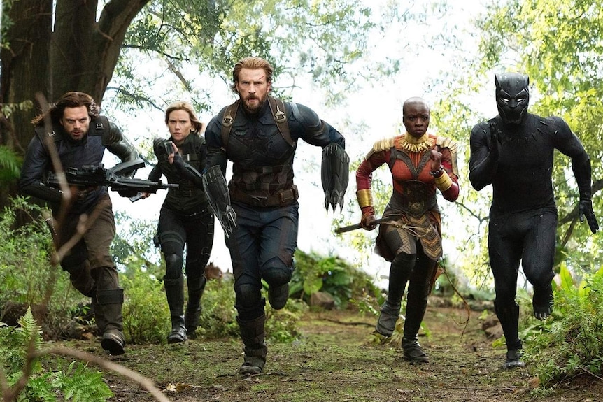 Bucky Barnes, Black Widow, Captain America, Wakanda general Okoye and Black Panther.
