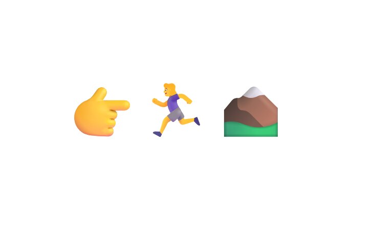 A pointing finger emoji, running emoji and mountain emoji.