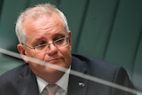 A close up of Scott Morrison reacting during House of Representatives Question Time