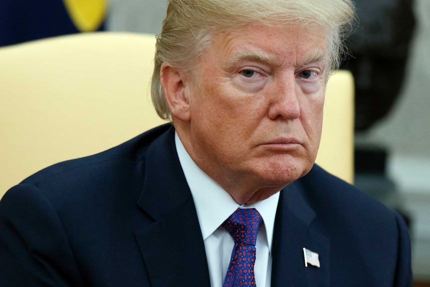 Head and shoulders photo of Donald Trump wearing suit and tie.