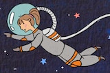 Illustration of a space girl, flying between her own planet and earth. A comic about life after an autism diagnosis.