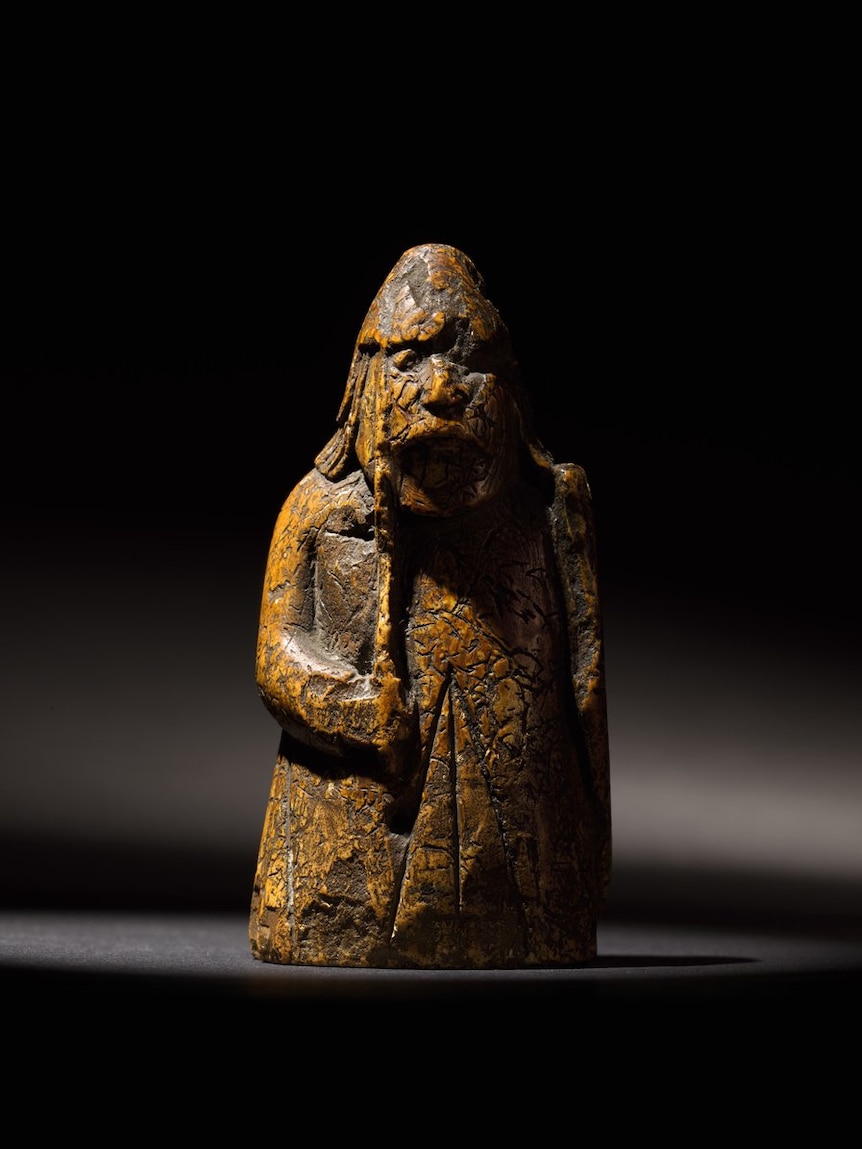 An image of the Lewis Chessmen from side-on