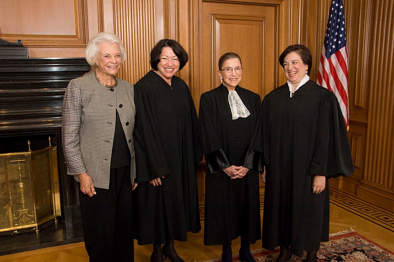 Sandra Day O'Connor, Sonia Sotomayor, Ruth Bader Ginsburg and Elena Kagan standing together