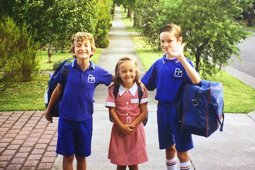 A school photo of Chris Varney with his siblings