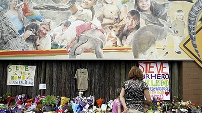 Wreaths were laid at the entrance to Australia Zoo in south-east Queensland after owner Steve Irwin died.