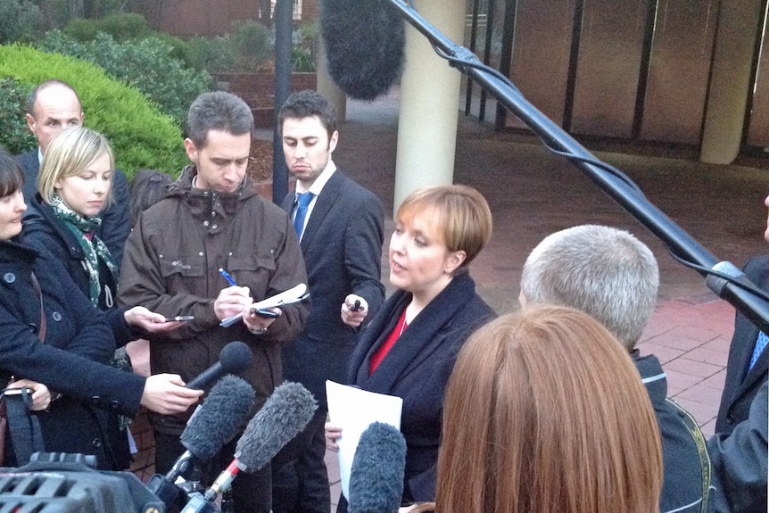 Tasmanian Premier Lara Giddings talks to reporters.