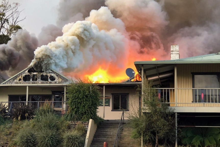 Fire at Bronte Park Chalet, Tasmania.