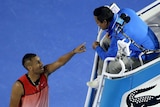 Heated exchange ... Nick Kyrgios argues with chair umpire James Keothavong
