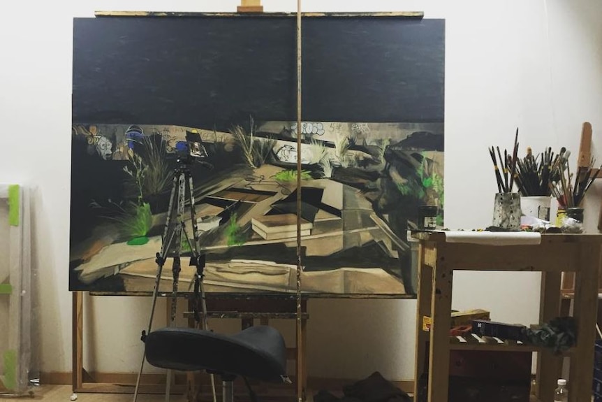 Workspace of Halinka Orszulok, 2016, from Instagram.