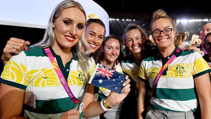 Australian athletes enter the stadium before the start of the Commonwealth Games closing ceremony.
