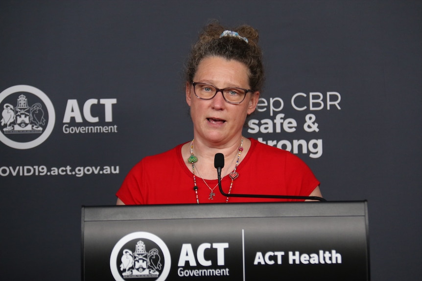 Kerryn Coleman speaks at a press conference about COVID-19.