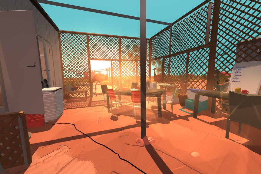 Virtual reality simulation of a home in a remote outback community.