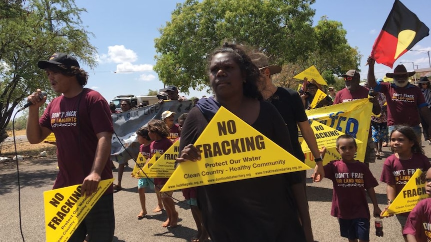 Indigenous residents from across the Territory rallied to call on the NT Government to reject fracking.