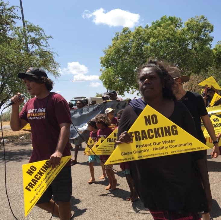 Indigenous residents from across the Territory rallied to call on the NT Government to reject fracking.