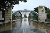 The Kennedy Bridge in Bundaberg is submerged.