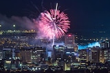 The moment a firework bursts over Adelaide's CBD on New Year's Eve.