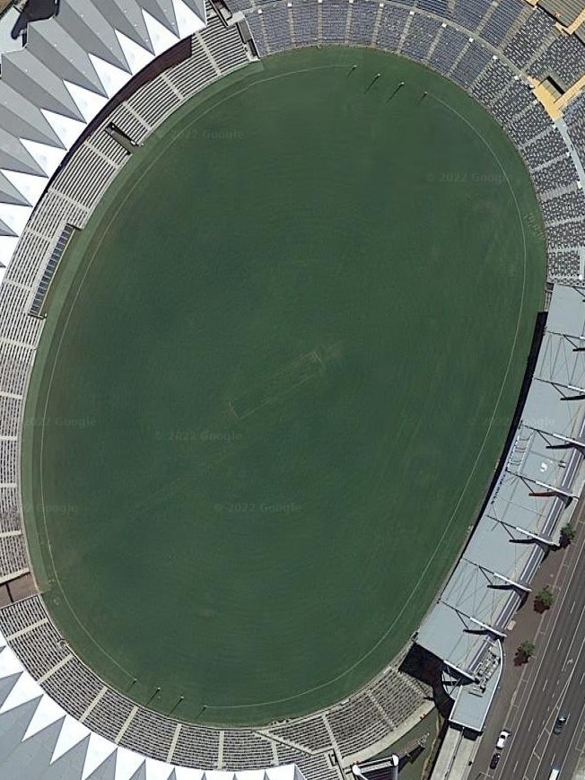 Aerial view of Kardinia Park's Reg Hickey stand wing against Moorabool Street
