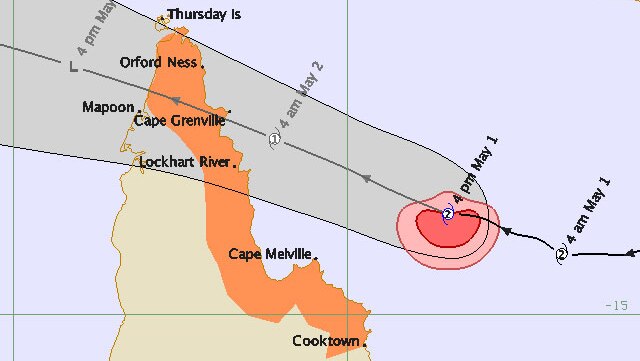 BOM tracking map of Cyclone Zane, issued 4:42pm Wed May 1, 2013