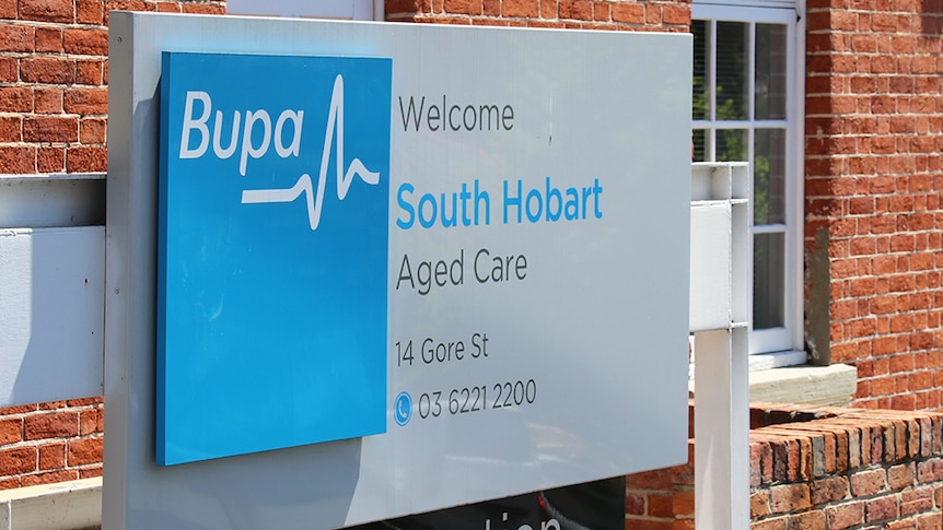 BUPA signage outside the South Hobart aged care facility.