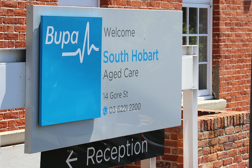 BUPA signage outside the South Hobart aged care facility.