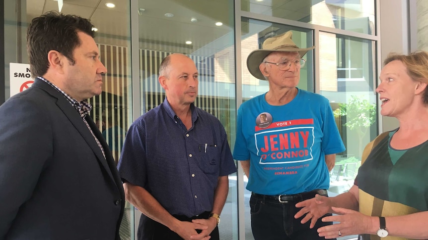 Border doctors and Independent candidate for Benambra Jenny O'Connor outside the Albury Wodonga Regional Cancer Centre.