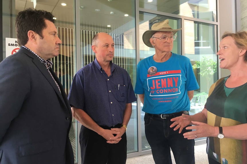 Border doctors and Independent candidate for Benambra Jenny O'Connor outside the Albury Wodonga Regional Cancer Centre.