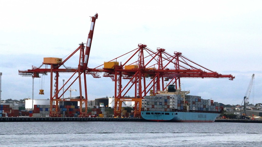 Fremantle Port showing cranes and ship being loaded