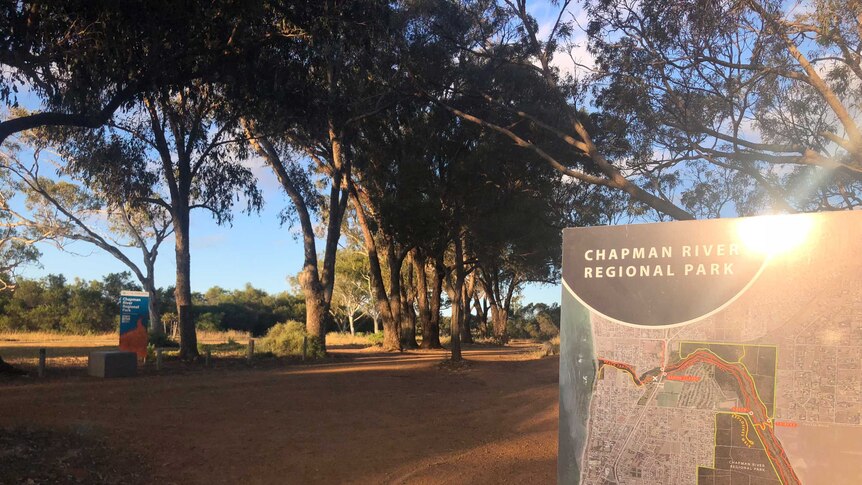 Close up of Chapman River Regional Park signage at sunset