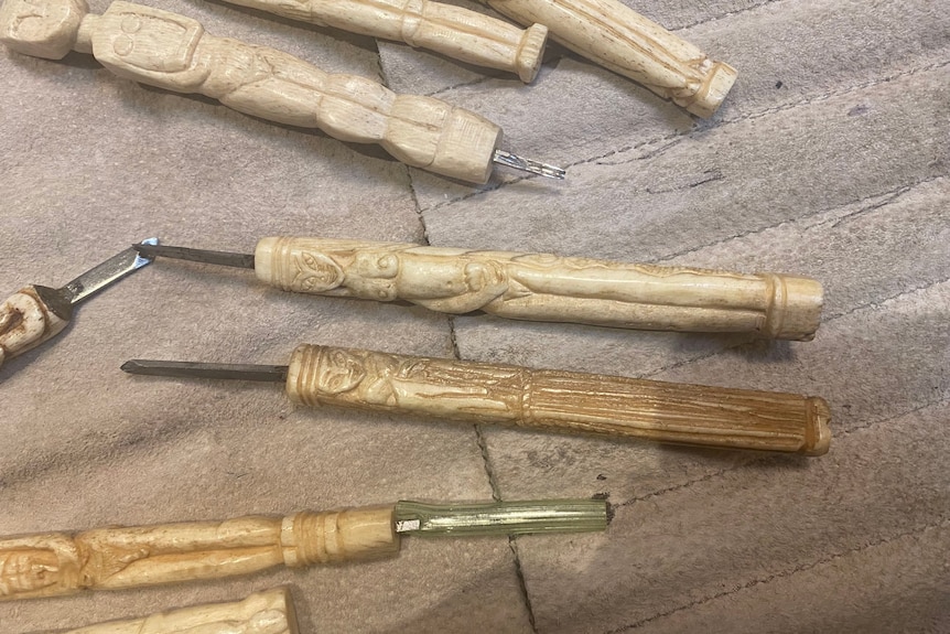 Close up of carving tools.