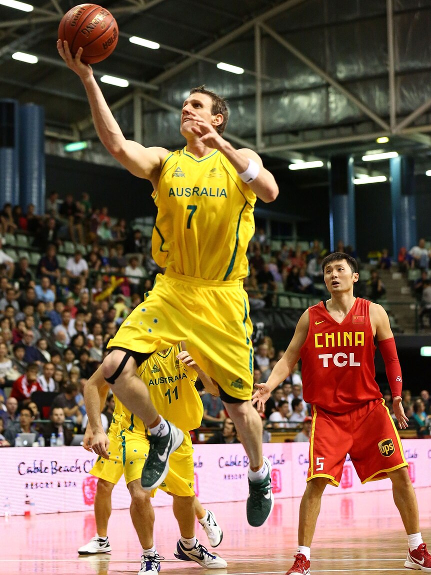 Crawford makes a lay-up against China