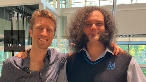 Sammy J and Laurence Hewson stand together smiling. Has Audio.