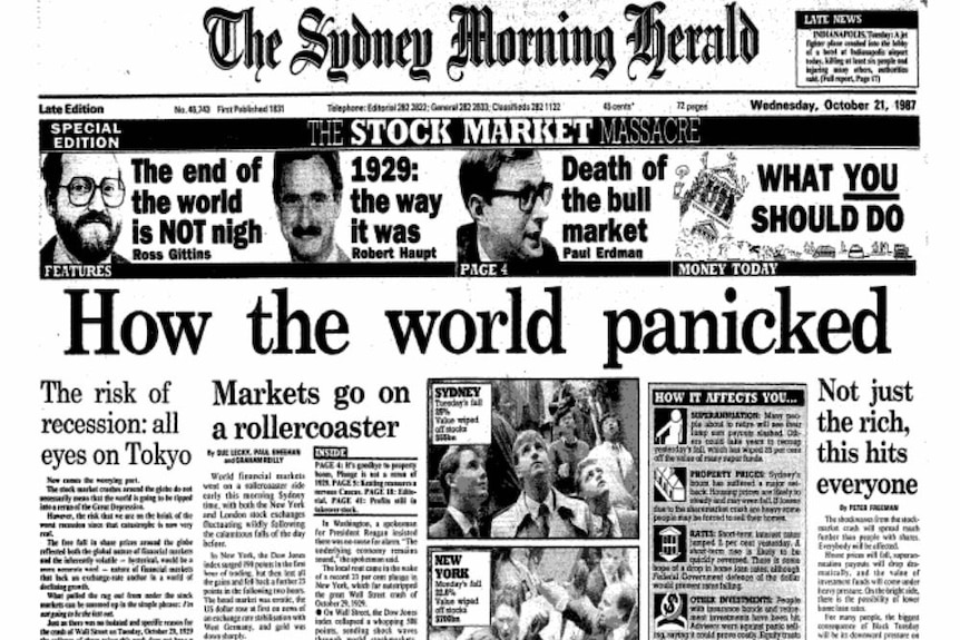 Front page of the Sydney Morning Herald, October 21 1987.