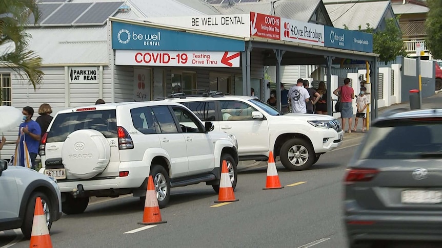 Cars outside a COVID testing clinic