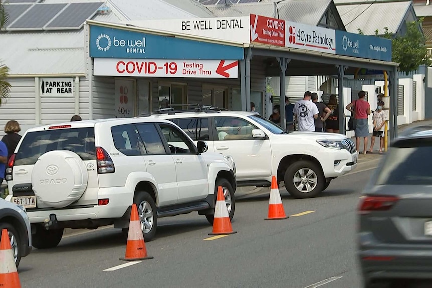 Cars outside a COVID testing clinic