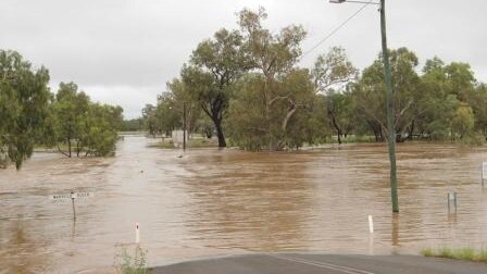 The swollen Warrego River at Charleville in south-west Queensland on at 9:00am (AEST) on February 3, 2012.