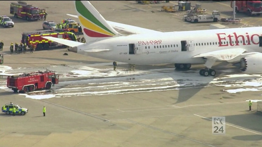 Heathrow airport has closed both runways after a fire broke out on a Boeing 787 Dreamliner operated by Ethiopian Airlines.