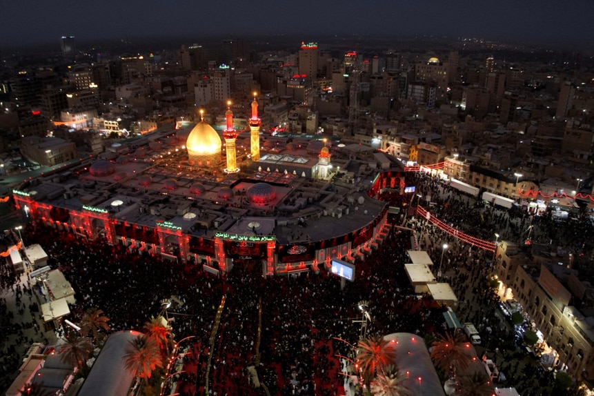 An aerial view shows the shrines of Imam al-Abbas ahead of the holy Shi'ite ritual of Ashura.